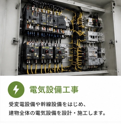 受変電設備・幹線設備・分電盤の設計・施工を行う熊谷電設の電気設備工事
